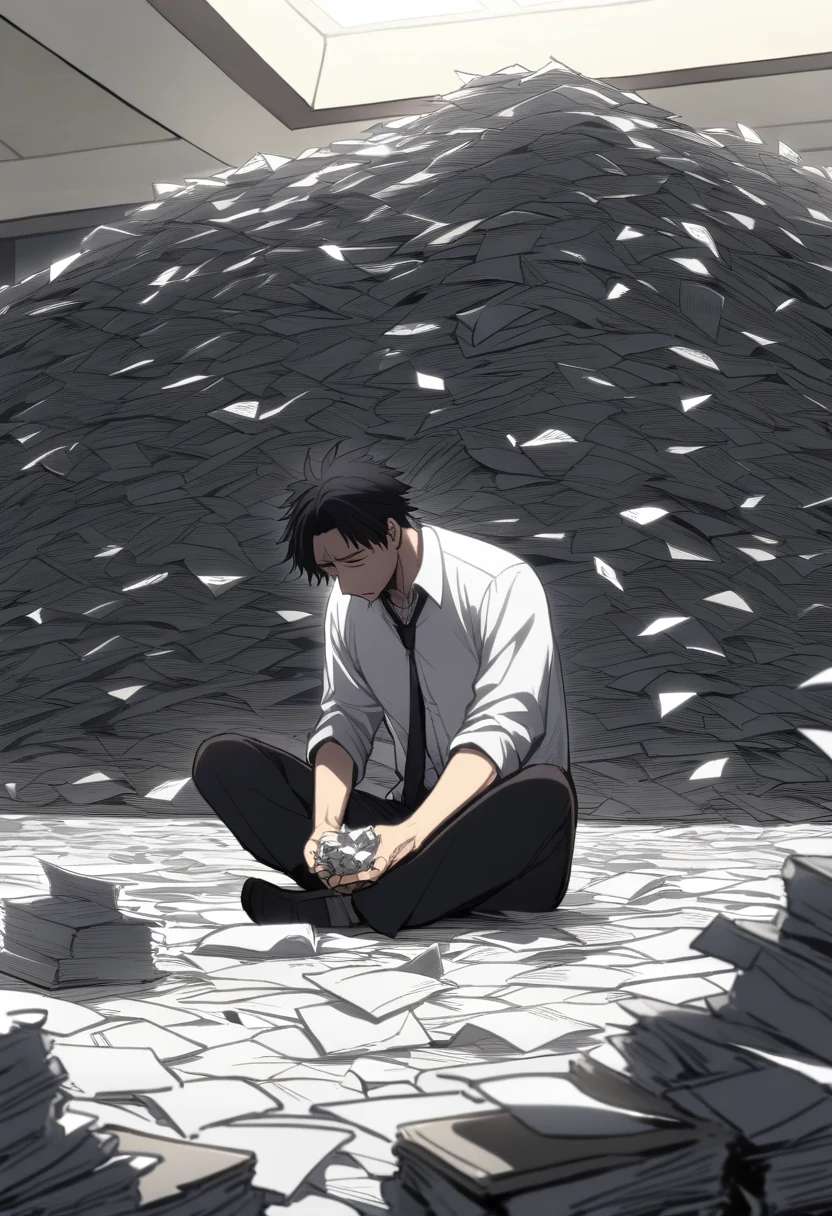 칩 더미 앞에서 머리를 감싸 쥔 채 절망에 빠진 CFO